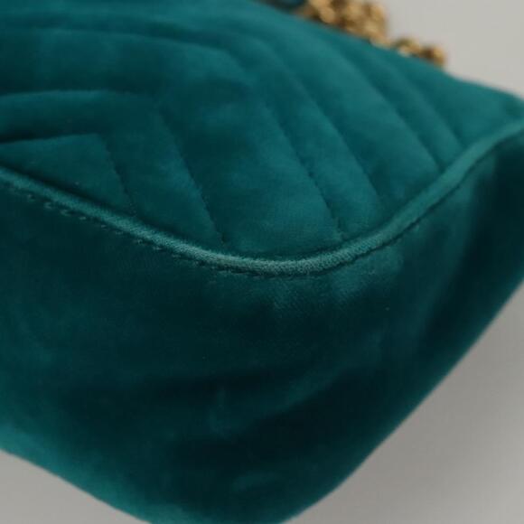 GUCCI GG Marmont Chain Shoulder Bag Velor Turquoise Blue Gold - Picture 13 of 16
